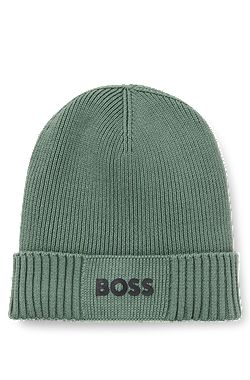 Logo-detail beanie hat in cotton and virgin wool