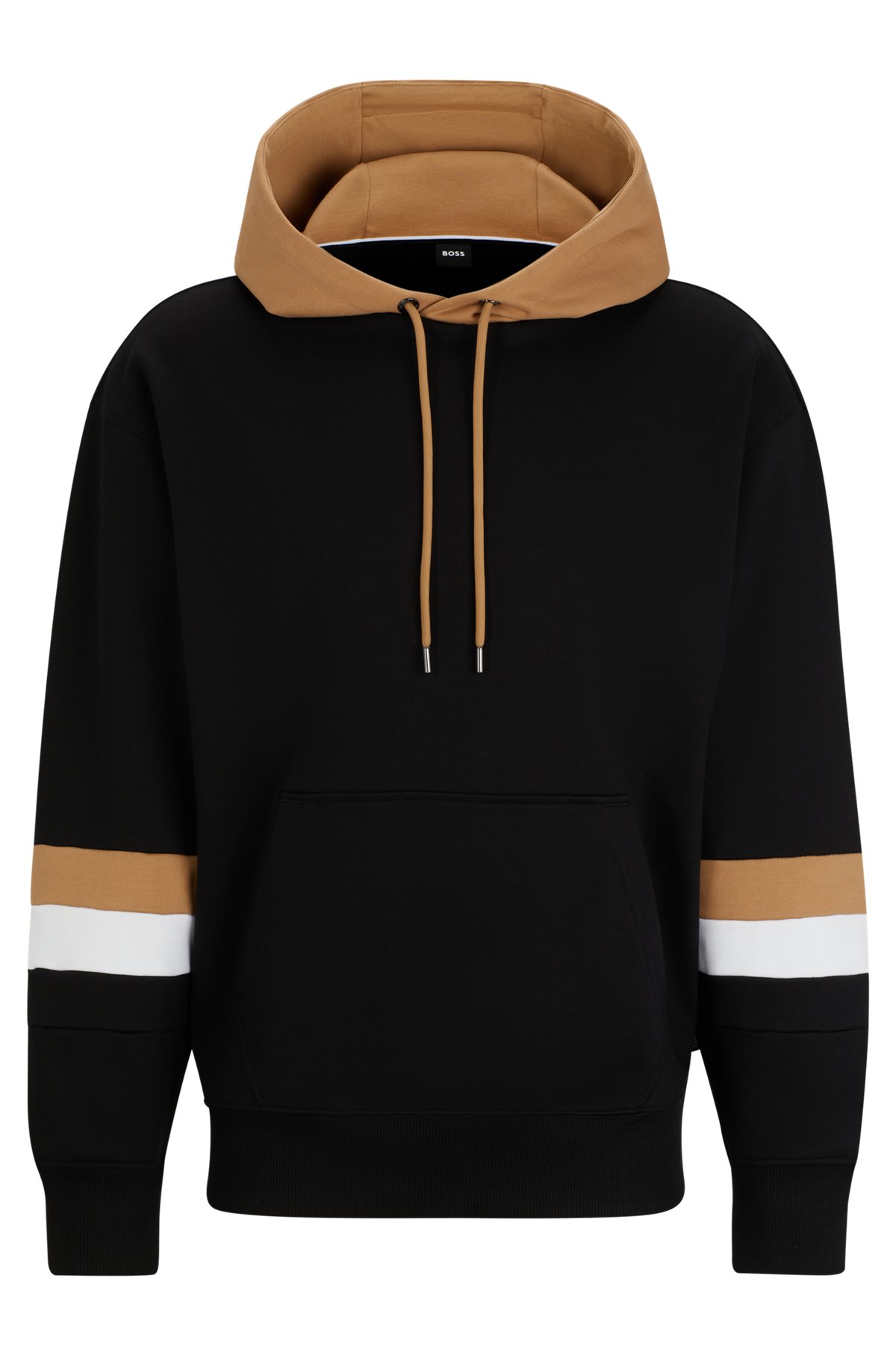 Oversize-fit organic-cotton hoodie with signature stripes, Black