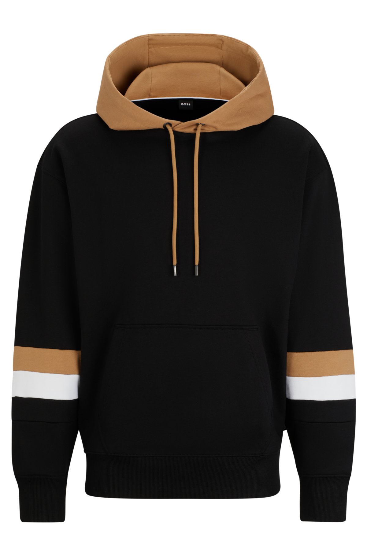 Oversize-fit organic-cotton hoodie with signature stripes, Black