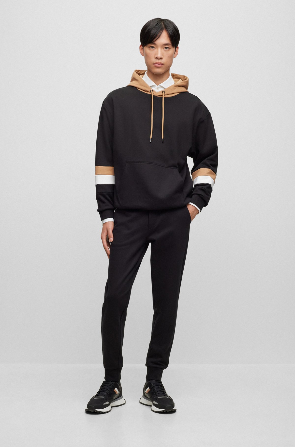 Oversize-fit hoodie with signature stripes, Black