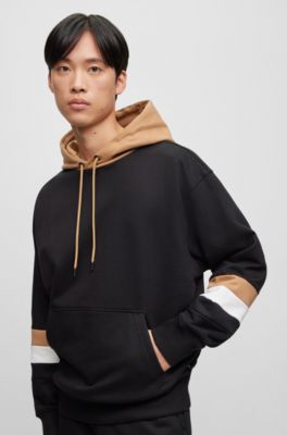 BOSS - Oversize-fit organic-cotton hoodie with signature stripes