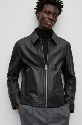 Top hugo boss men's black leather jacket Sale