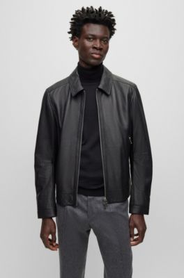 BOSS - Leather jacket with two-way zip