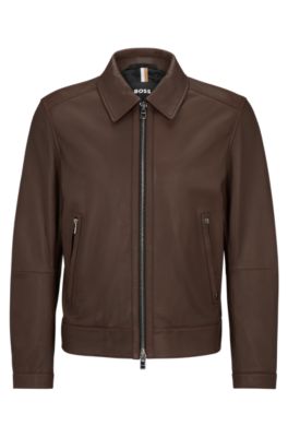 BOSS - Leather jacket with two-way zip