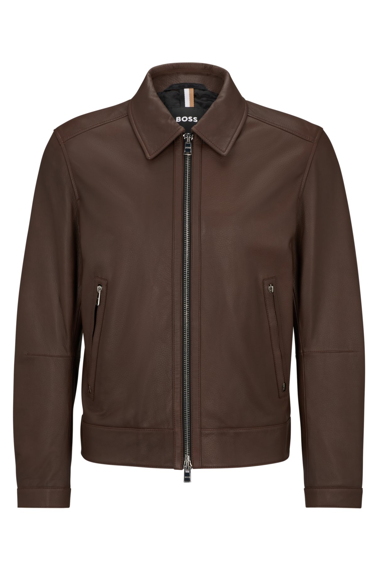 BOSS - Leather jacket with two-way zip