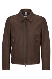 Leather jacket with two-way zip