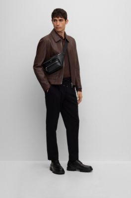 BOSS - Leather jacket with two-way zip