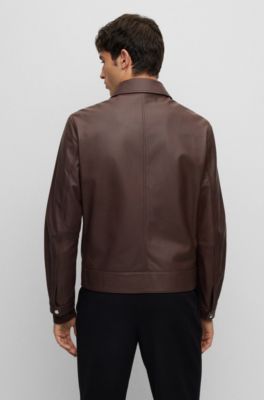 BOSS - Leather jacket with two-way zip