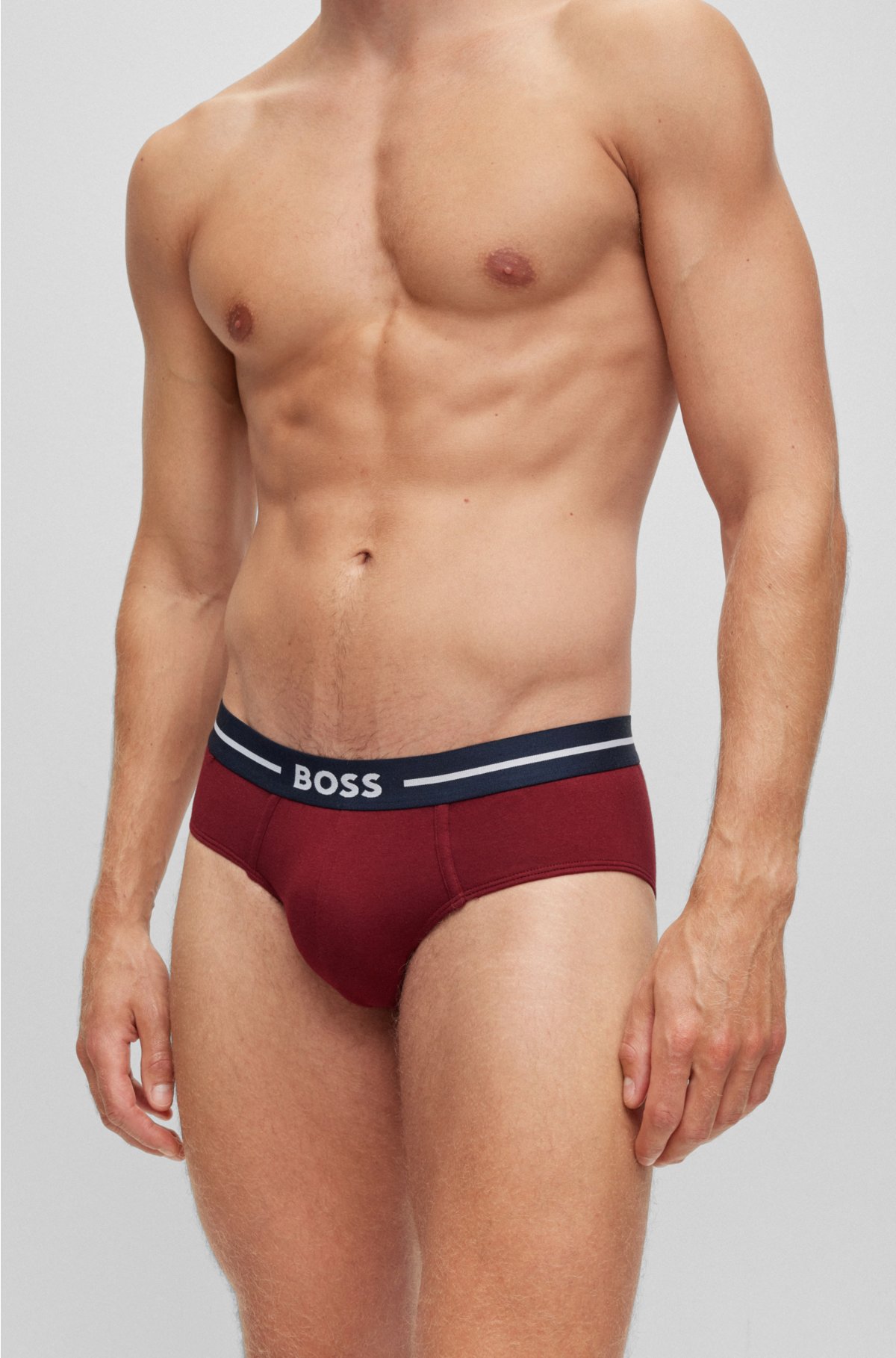 Three-pack of stretch-cotton briefs with logo waistband, Patterned
