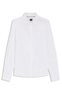 Chemisier Slim en coton m&eacute;lang&eacute;, Blanc