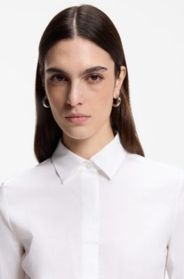 Chemisier Slim en coton m&eacute;lang&eacute;, Blanc