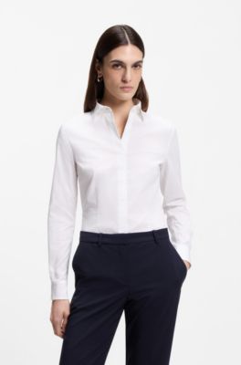 Slim-fit blouse in a stretch cotton, White