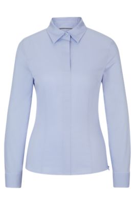 Slim-fit blouse in a stretch cotton, Light Blue