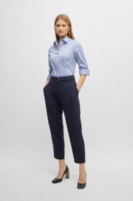 Slim-fit blouse in a stretch cotton, Light Blue