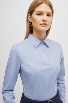 Slim-fit blouse in a stretch cotton, Light Blue