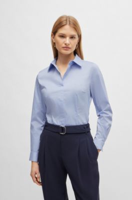 Hugo Boss Slim-fit Blouse In An Organic-cotton Blend In Light Blue