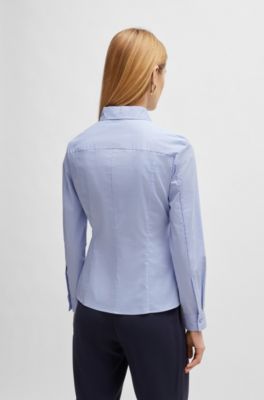 Slim-fit blouse in a stretch cotton, Light Blue