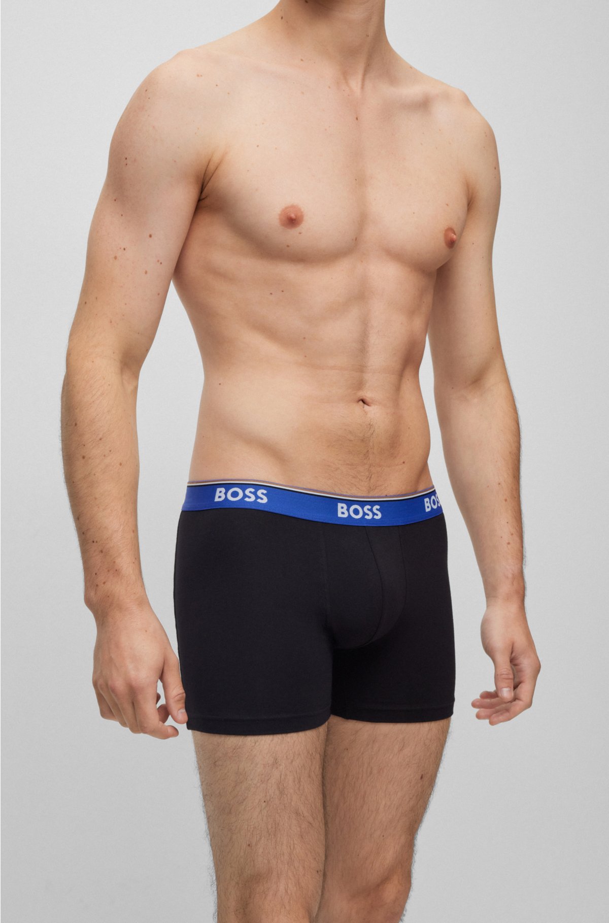 BOSS - Triple-pack of stretch-cotton boxer briefs with logo waistbands