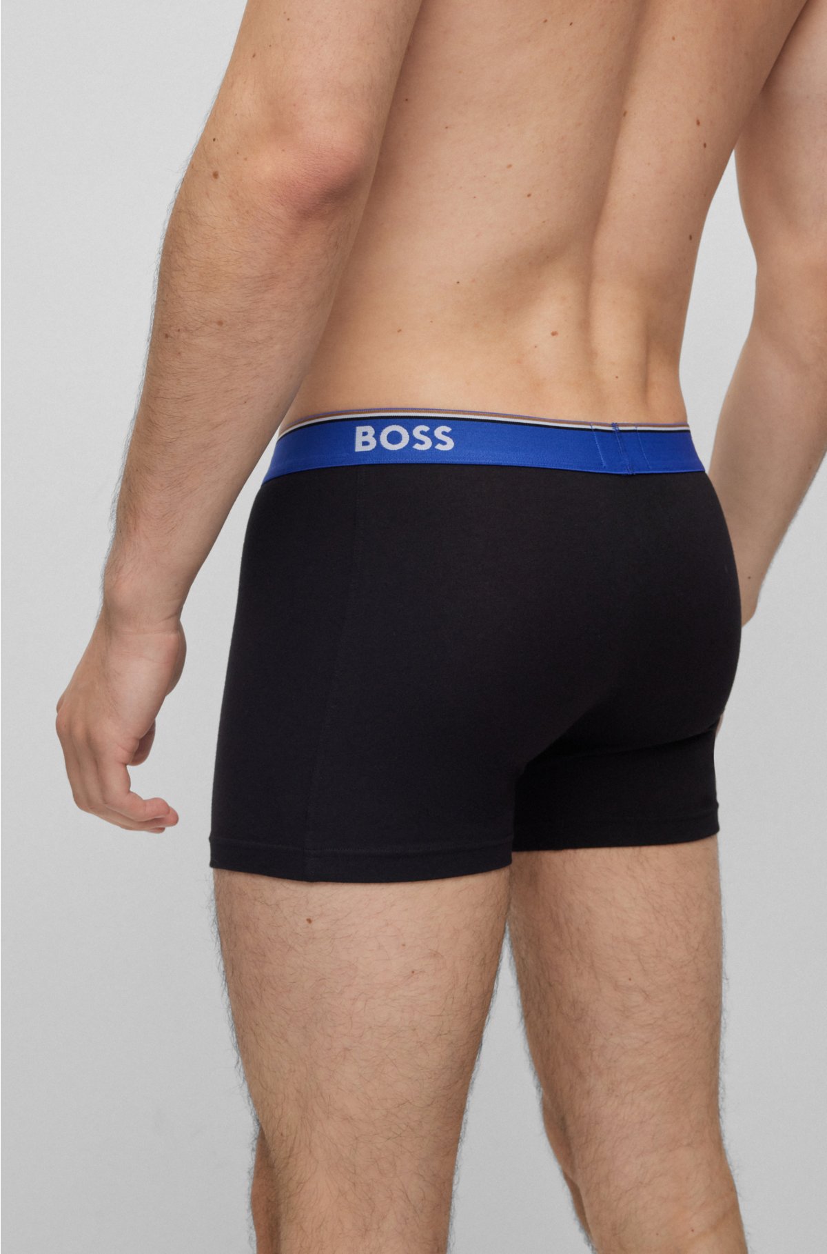 Triple-pack of stretch-cotton boxer briefs with logo waistbands, Patterned