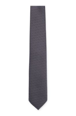 Hugo Boss Silk-jacquard Tie With Micro Pattern In Dark Blue