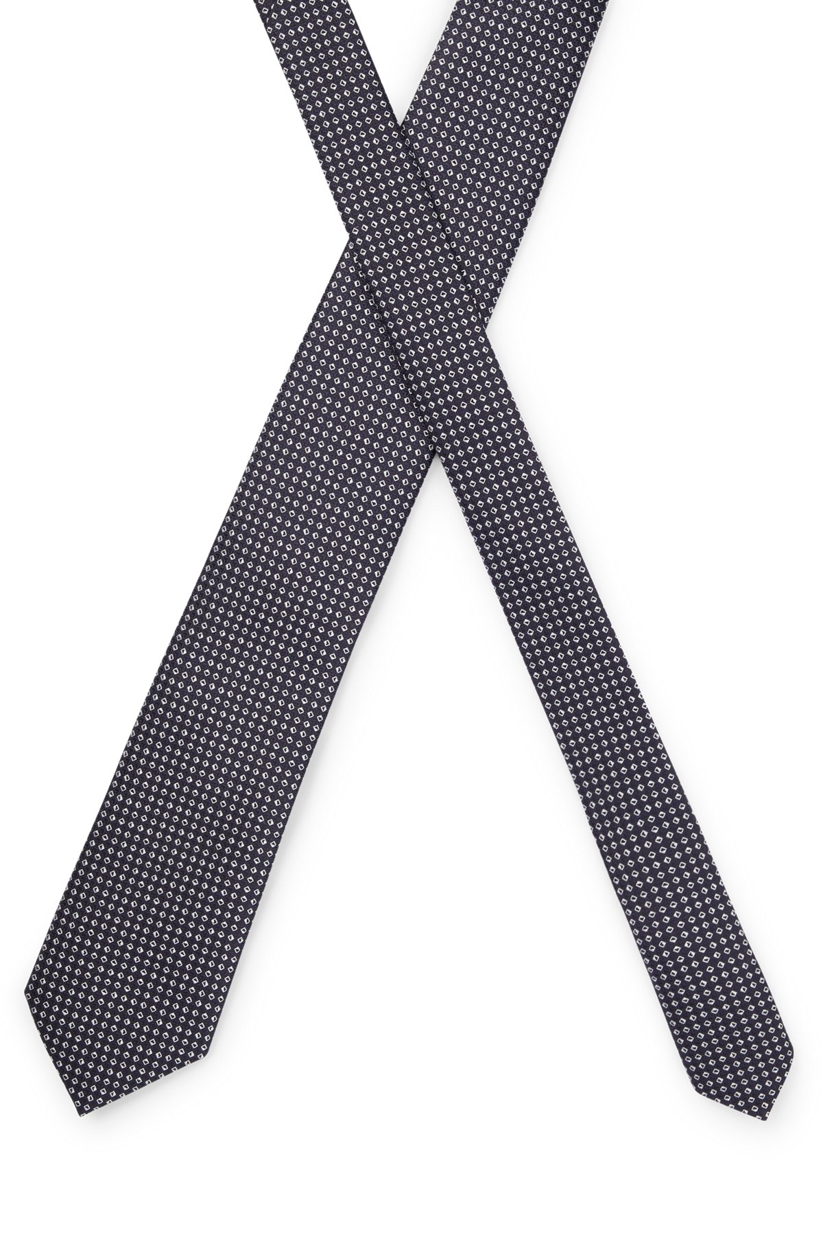 BOSS - Silk-jacquard tie with micro pattern - Dark Blue BOSS - Silk-jacquard tie with micro pattern - Dark Blue
