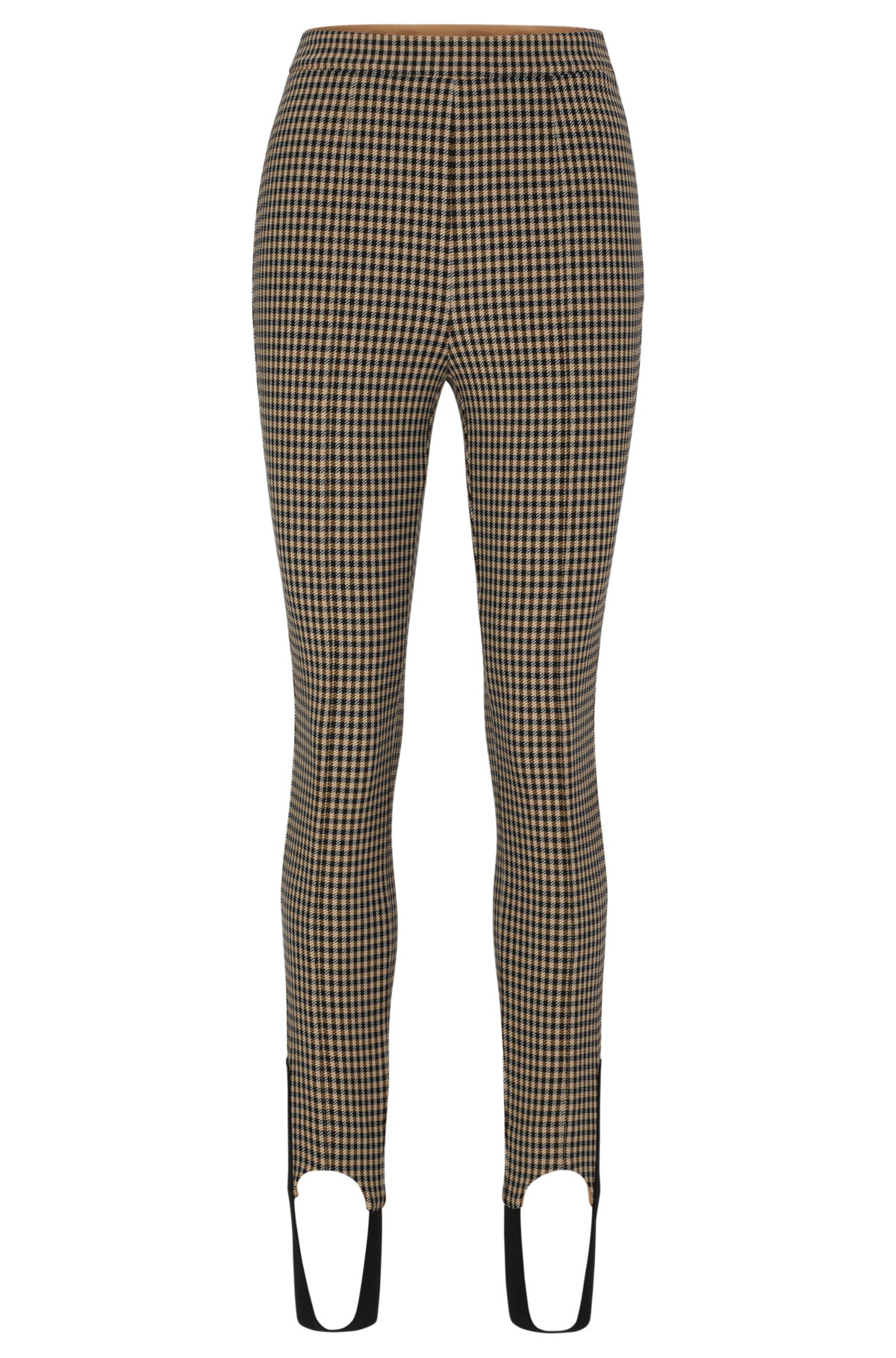 - Slim-fit trousers with stirrup hems