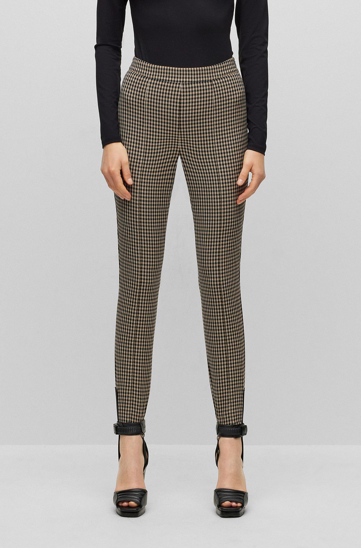 Slim-fit checked trousers with stirrup hems, Beige