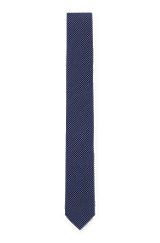 Dot-printed tie in cotton and wool, Dark Blue