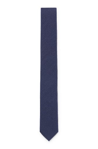 Dot-printed tie in cotton and wool, Dark Blue