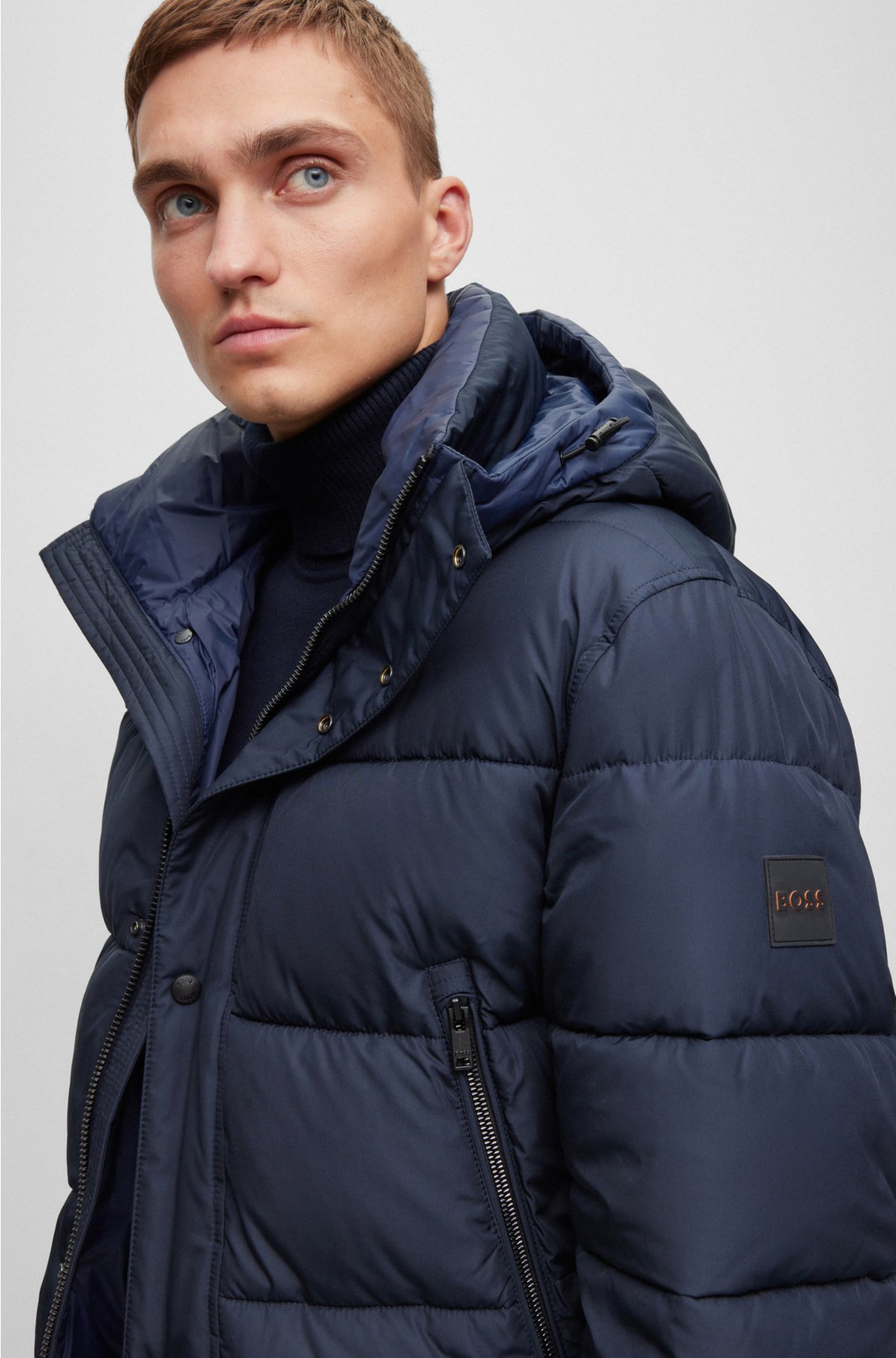 hooded jacket with logo BOSS Water-repellent - puffer badge