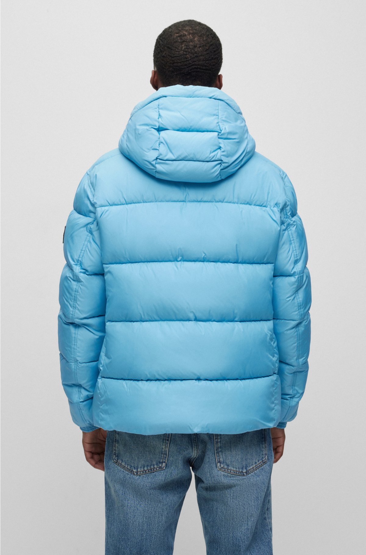Water-repellent hooded with logo BOSS puffer jacket - badge