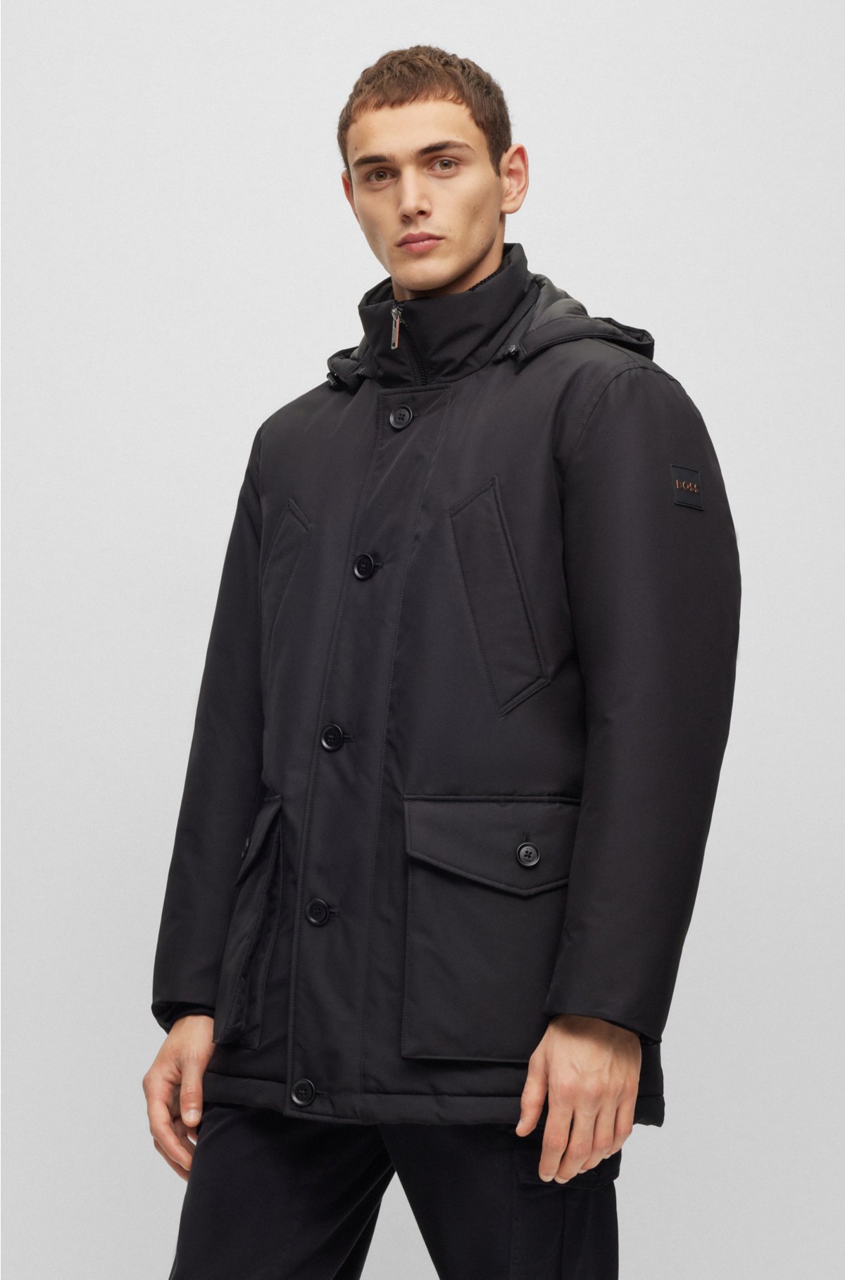 BOSS - Relaxed-fit parka in water-repellent ottoman fabric