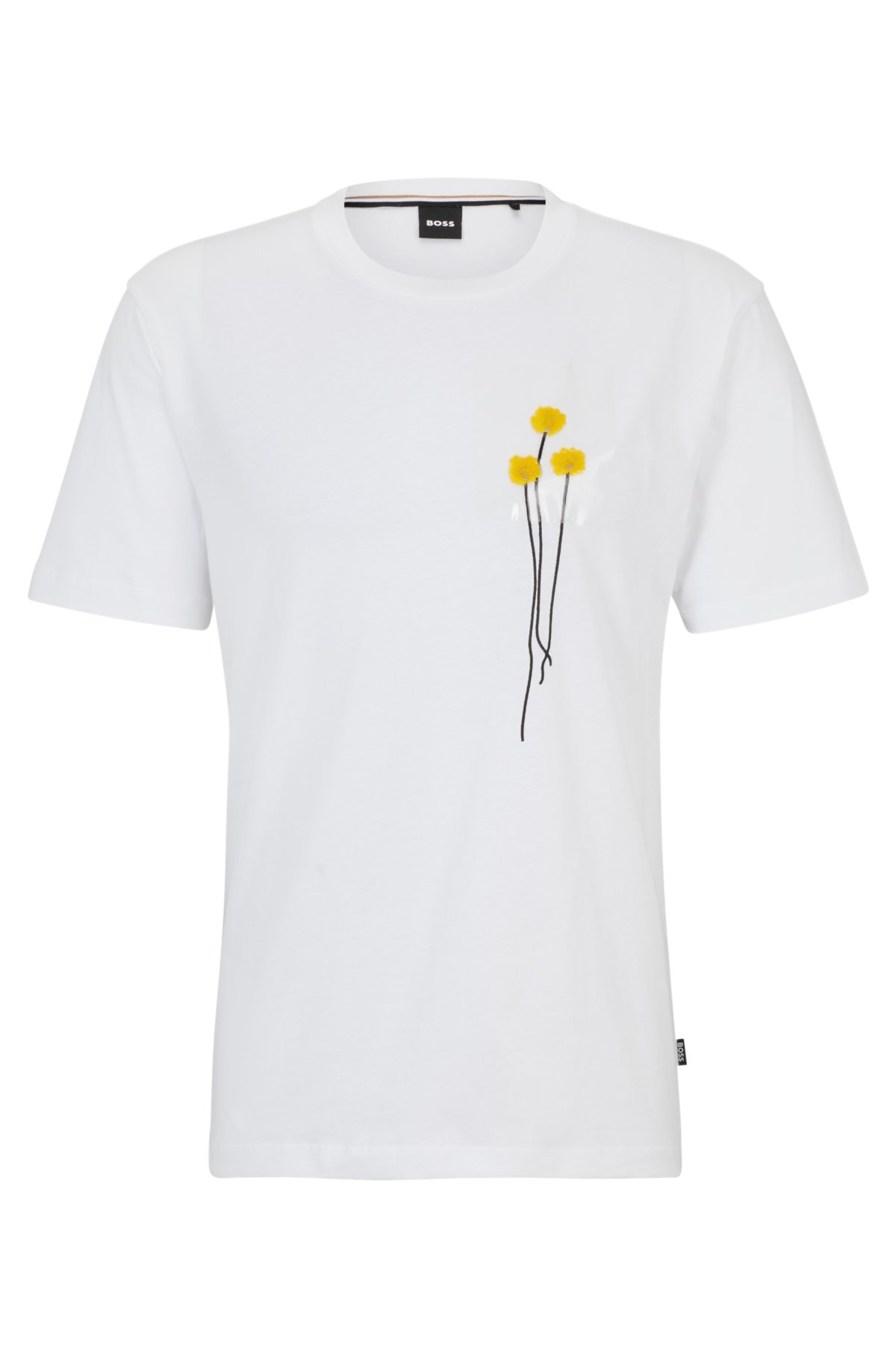 Interlock-cotton T-shirt with faux flower petals, White