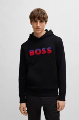 BOSS Cotton-terry regular-fit hoodie with degradé logo Black