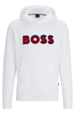 Hugo Boss Cotton-terry Regular-fit Hoodie With Degrad Logo In White