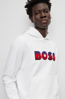BOSS - Cotton-terry regular-fit hoodie with degradé logo