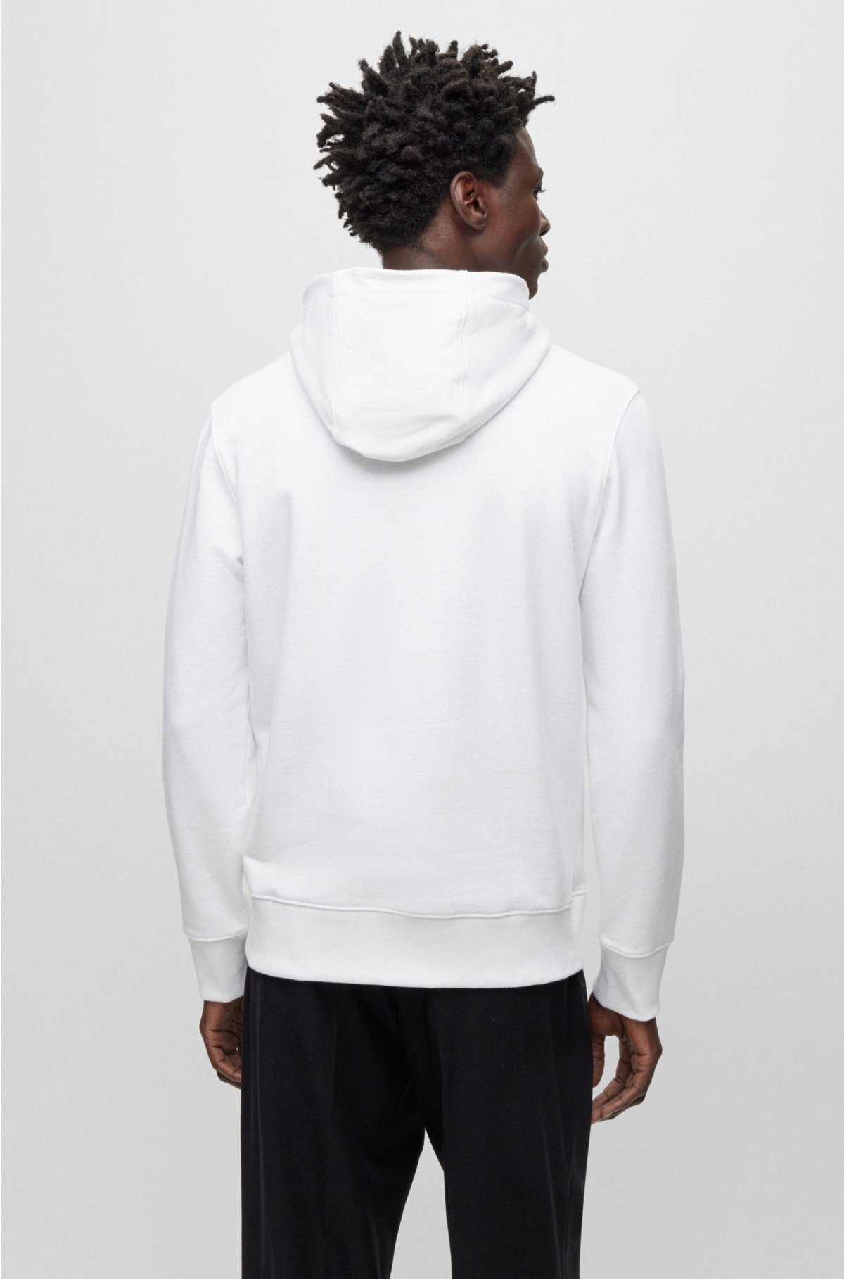 Cotton-terry regular-fit hoodie with degradé logo, White