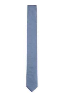 Hugo Boss Micro-patterned Tie In Pure Silk In Light Blue