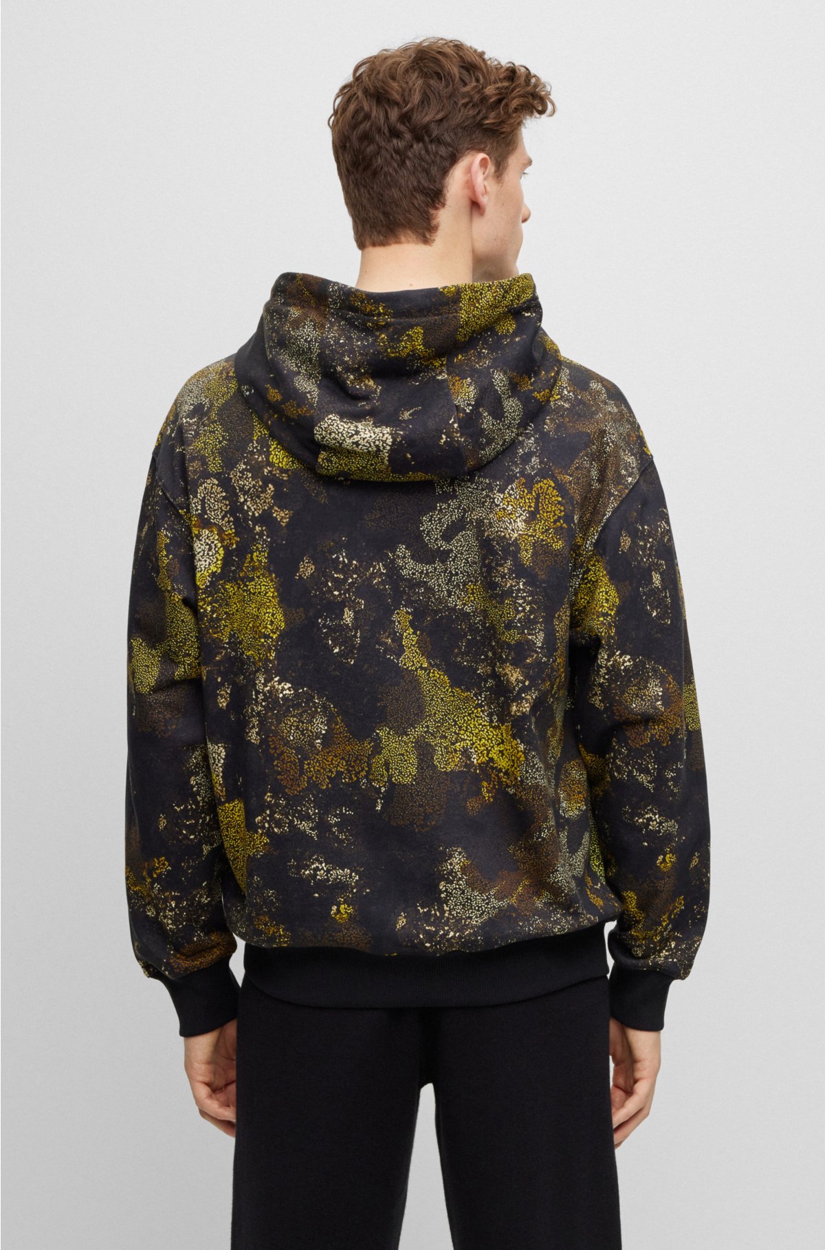 Cotton-terry hoodie with lichen-inspired graphics, Black