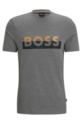 BOSS Cottonjersey Tshirt with printed and embroidered branding