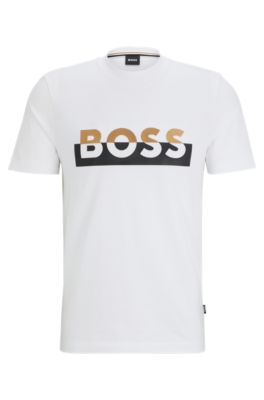 BOSS - Cotton-jersey T-shirt with printed and embroidered branding