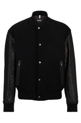 MONOGRAM EMBOSSED BLACK LEATHER AND WOOL BLOUSON