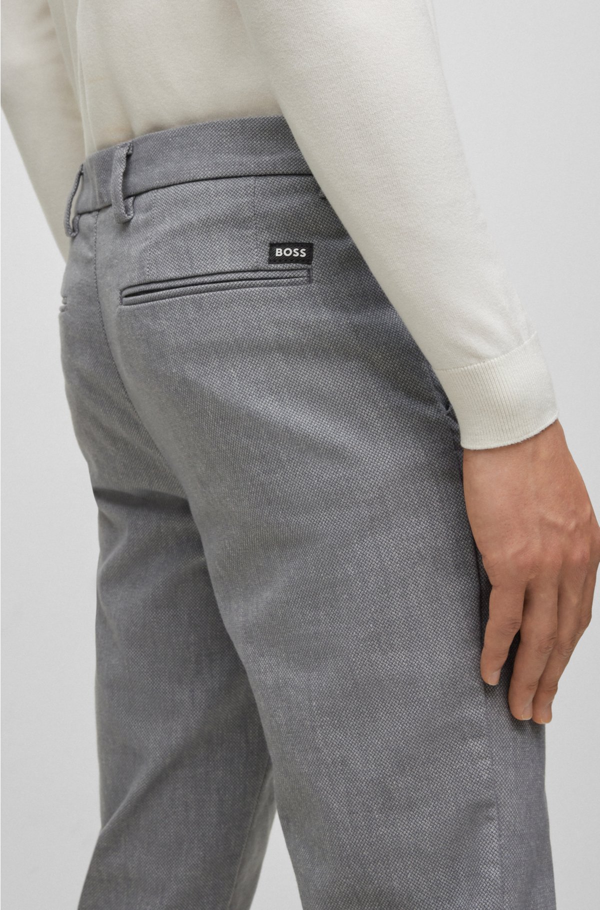 Slim-fit micro-patterned chinos with brushed finish, Dark Grey
