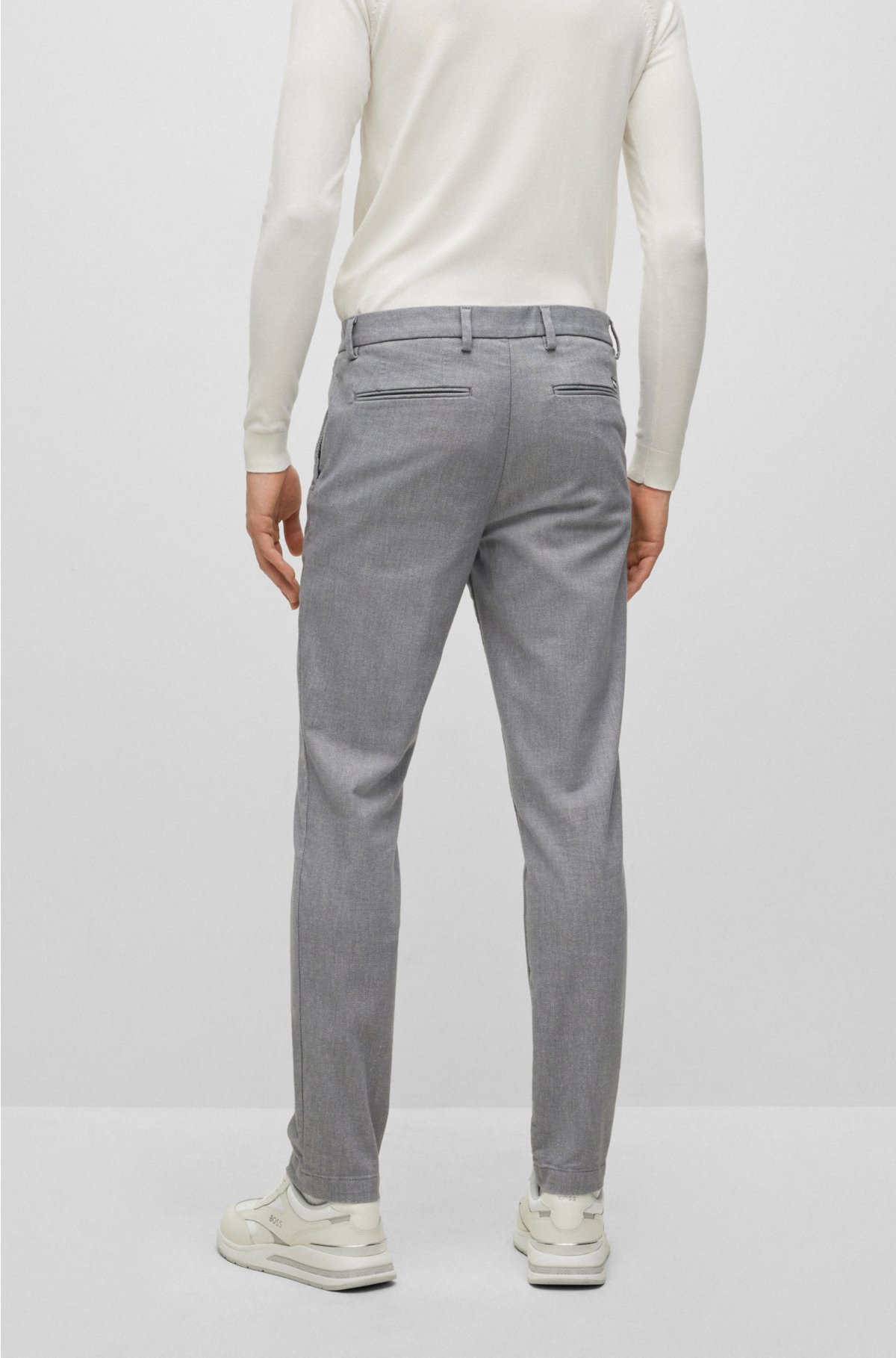 Slim-fit micro-patterned chinos with brushed finish, Dark Grey