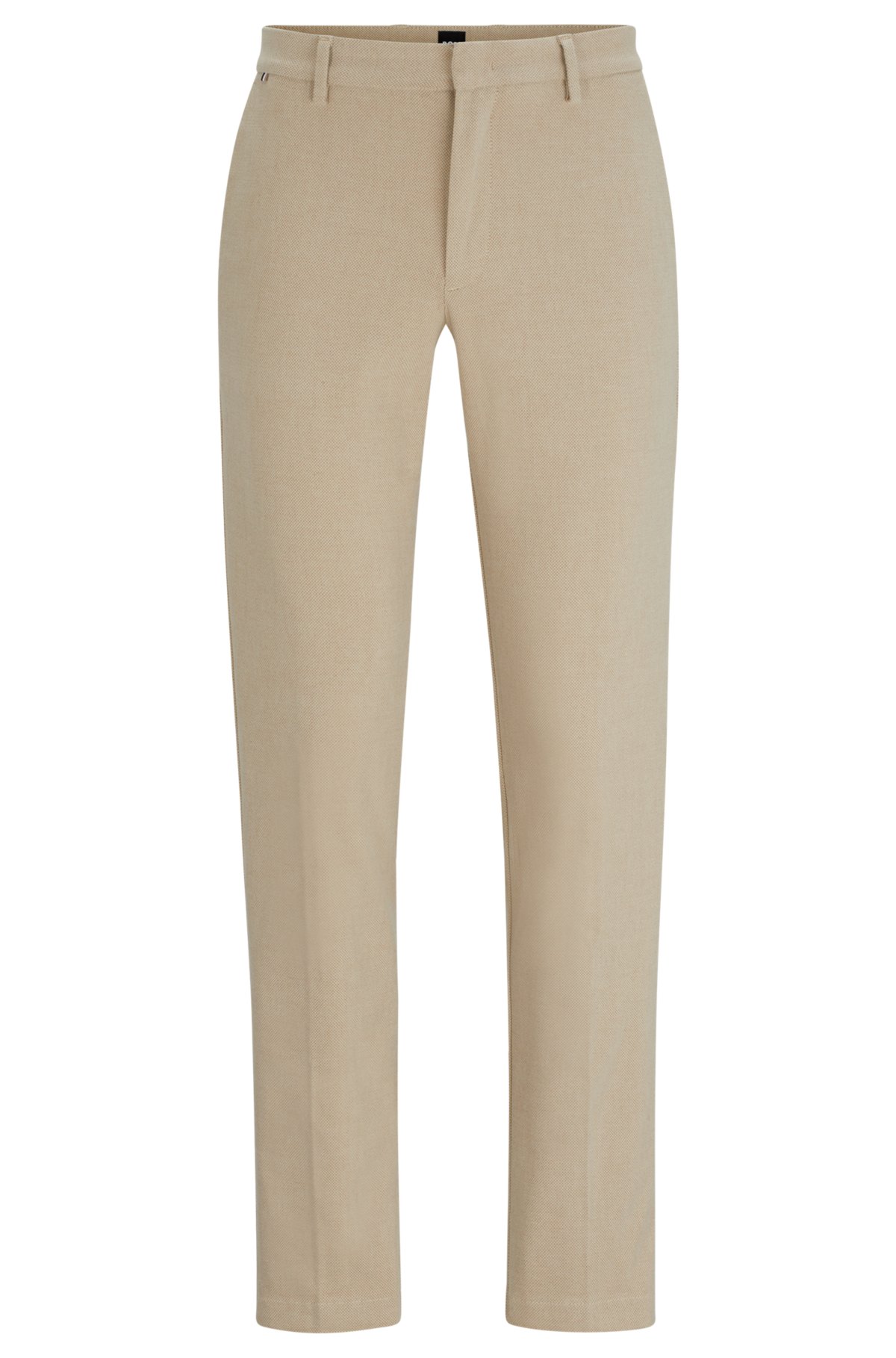 Slim-fit micro-patterned chinos with brushed finish, Beige