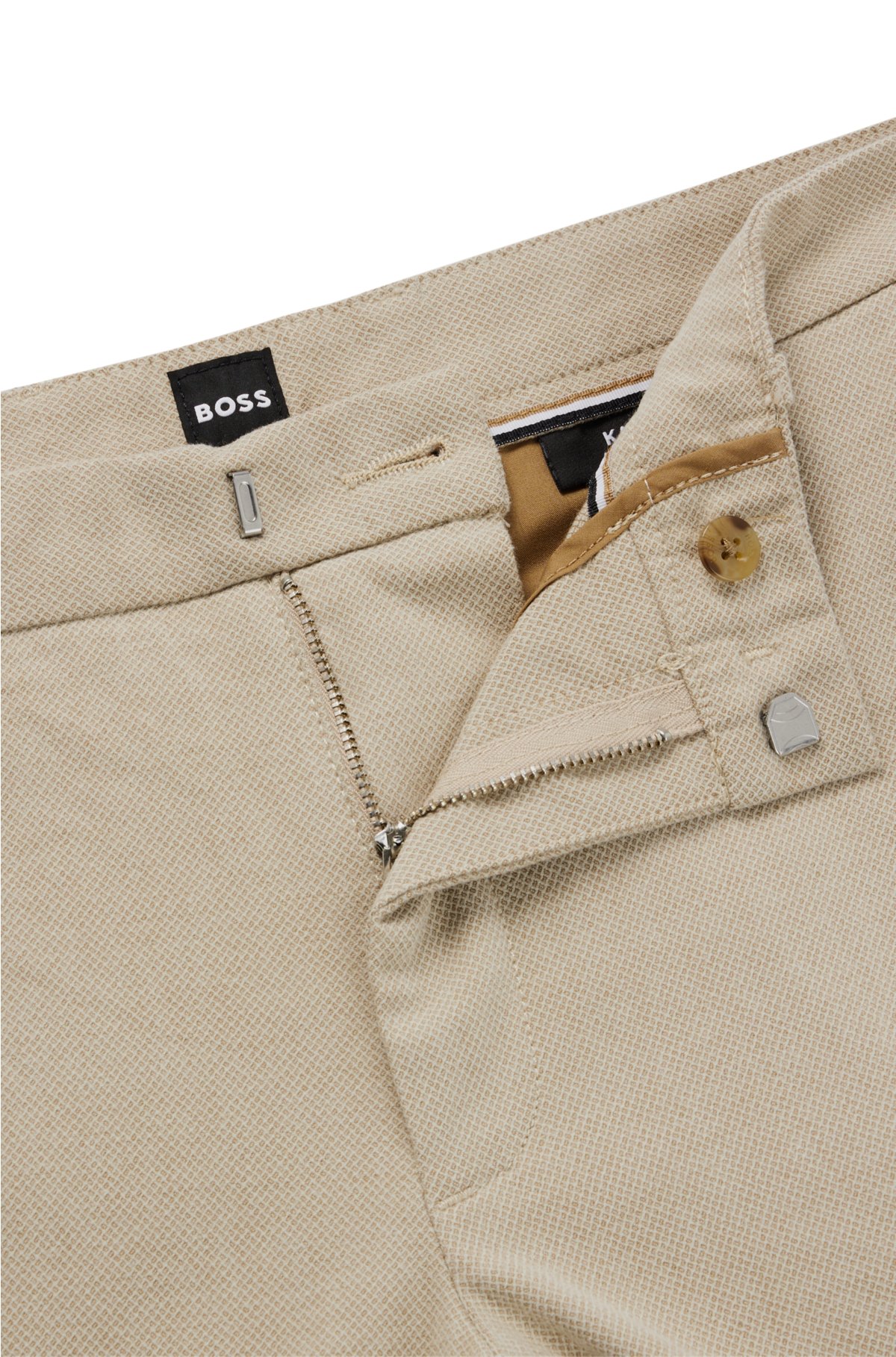 Slim-fit micro-patterned chinos with brushed finish, Beige