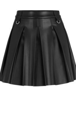 Black pleated 2024 mini skirt leather