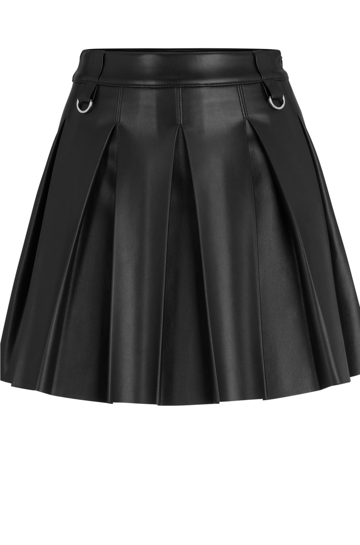 Black Faux Leather Pleated Mini Skirt