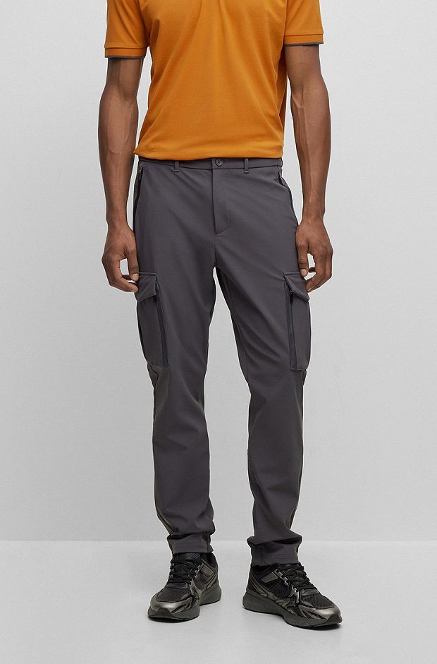 Chino Regular Fit avec poches cargo, Gris sombre