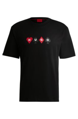 HUGO - Relaxed-fit T-shirt with playing-card artwork